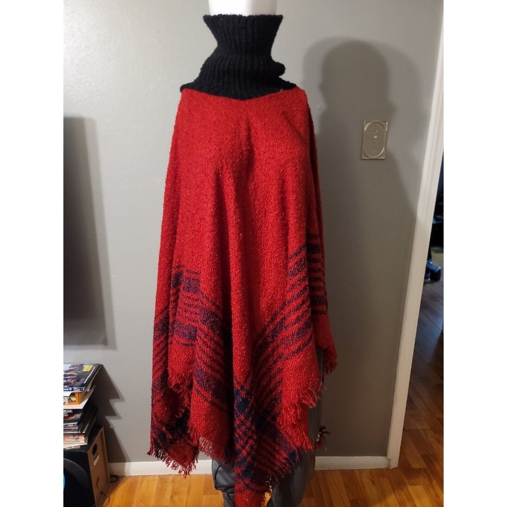 Ana & Rose Red Black Poncho One Size Turtleneck NWT